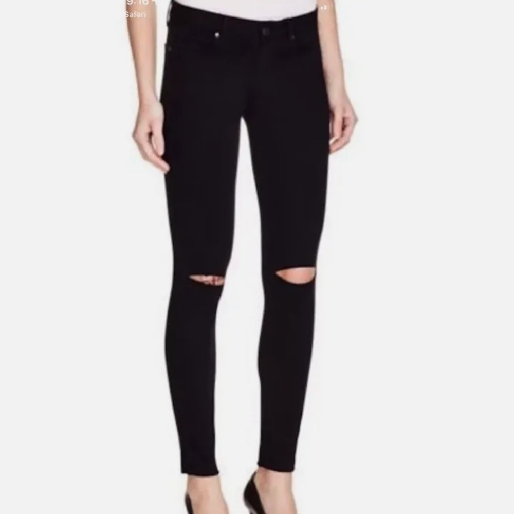 PAIGE VERDUGO ANKLE Skinny Jeans Raw Hem Black Overdye w/knee slashs sz 25